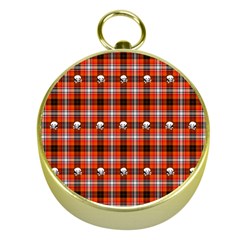 Plaid Pattern Red Squares Skull Gold Compasses by HermanTelo