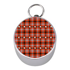 Plaid Pattern Red Squares Skull Mini Silver Compasses by HermanTelo