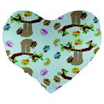 Sloth Aqua Blue Cute Cartoon Tile Green Large 19  Premium Flano Heart Shape Cushions Back