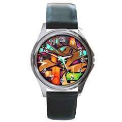 Graffiti Mural Street Art Wall Art Round Metal Watch by Pakrebo