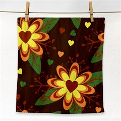 Floral Hearts Brown Green Retro Face Towel by HermanTelo