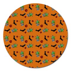 Halloween Witch Pattern Orange Magnet 5  (round) by snowwhitegirl