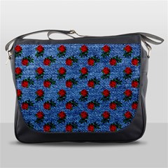 Blue Denim And Roses Messenger Bag by snowwhitegirl