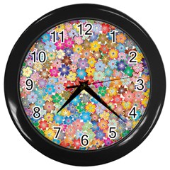 Floral Flowers Abstract Art Wall Clock (black) by HermanTelo