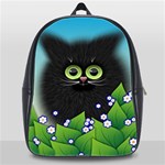 Kitten Black Furry Illustration School Bag (XL) Front