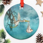 Cute Baby Is Coming With Stork Ornament (Round) Front