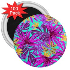 Tropical Greens Pink Leaves 3  Magnets (100 Pack) by HermanTelo