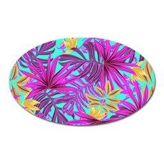 Tropical Greens Pink Leaves Oval Magnet by HermanTelo