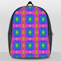 Groovy Pink Blue Yellow Square Pattern School Bag (large) by BrightVibesDesign