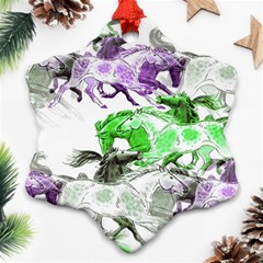 Horse Animal World Green Snowflake Ornament (two Sides) by BangZart