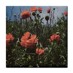 Faded Poppy Field  Tile Coasters by okhismakingart