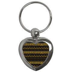 Native American Ornaments Watercolor Pattern Black Gold Key Chain (heart) by EDDArt