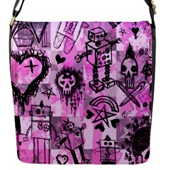 Pink Scene Kid Sketches Flap Closure Messenger Bag (s) by ArtistRoseanneJones