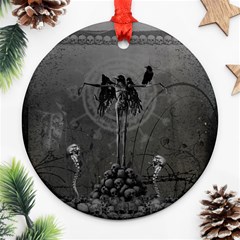 Awesome Crow Skeleton With Skulls Ornament (round) by FantasyWorld7