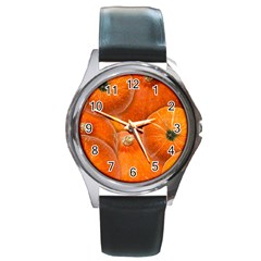 Pumpkin Halloween Fall Thanksgiving Round Metal Watch by Pakrebo