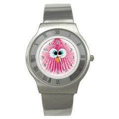 Bird Fluffy Animal Cute Feather Pink Stainless Steel Watch by Sudhe