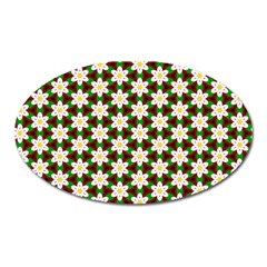 Pattern Flowers White Green Oval Magnet by HermanTelo