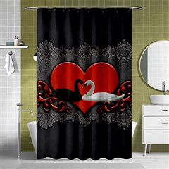 In Love, Wonderful Black And White Swan On A Heart Shower Curtain 48  X 72  (small)  by FantasyWorld7