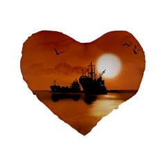 Digital Art Artwork Ship Boats Sea Standard 16  Premium Flano Heart Shape Cushions by Wegoenart