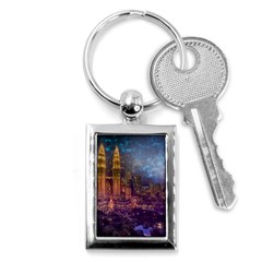 City Lights Skyline Buildings Key Chain (rectangle) by Wegoenart