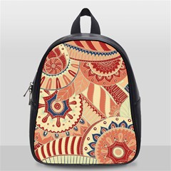 Pop Art Paisley Flowers Ornaments Multicolored 4 Background Solid Dark Red School Bag (small) by EDDArt