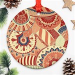 Pop Art Paisley Flowers Ornaments Multicolored 4 Background Solid Dark Red Round Ornament (Two Sides) Front