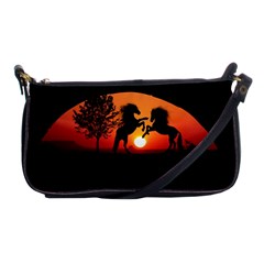 Sunset Horses Shadow Shoulder Clutch Bag by Bajindul