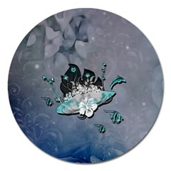 Sport, Surfboard With Flowers And Fish Magnet 5  (round) by FantasyWorld7