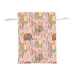 Cute Elephant Wild Flower Field Seamless Pattern Lightweight Drawstring Pouch (l) by Vaneshart