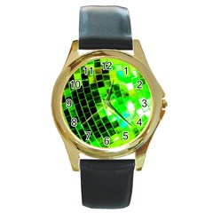 Green Disco Ball Round Gold Metal Watch by essentialimage