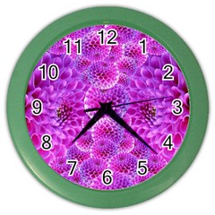 Nature Blossom Plant Flower Purple Petal Bloom Pattern Pollen Pink Flora Flowers Dahlia Design Beaut Color Wall Clock by Vaneshart