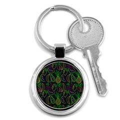 Neon Fruit Seamless Pattern Key Chain (round) by Vaneshart