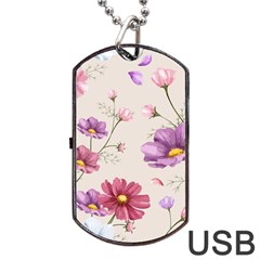 Vector Hand Drawn Cosmos Flower Pattern Dog Tag Usb Flash (two Sides) by Sobalvarro