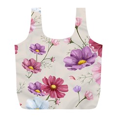 Vector Hand Drawn Cosmos Flower Pattern Full Print Recycle Bag (l) by Sobalvarro