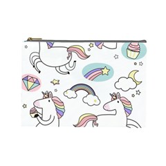 Cute Unicorns With Magical Elements Vector Cosmetic Bag (large) by Sobalvarro