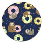 Cute Sloth With Sweet Doughnuts Magnet 5  (Round) Front