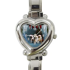 Christmas, Cute Dogs With Christmas Hat Heart Italian Charm Watch by FantasyWorld7