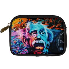 Albert Einstein Retro Wall Graffiti Blue Pink Orange Modern Urban Art Grunge Digital Camera Leather Case by snek