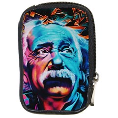 Albert Einstein Retro Wall Graffiti Blue Pink Orange Modern Urban Art Grunge Compact Camera Leather Case by snek