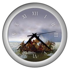 George Washington Crossing Of The Delaware River Continental Army 1776 American Revolutionary War Original Painting Wall Clock (silver) by snek