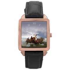 George Washington Crossing Of The Delaware River Continental Army 1776 American Revolutionary War Original Painting Rose Gold Leather Watch  by snek