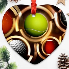 Sport Ball Tennis Golf Football Heart Ornament (two Sides) by HermanTelo