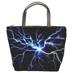 Blue Thunder Colorful Lightning Graphic Impression Bucket Bag by picsaspassion