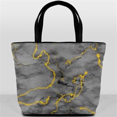 Marble Neon Retro Light Gray With Gold Yellow Veins Texture Floor Background Retro Neon 80s Style Neon Colors Print Luxuous Real Marble Bucket Bag by genx