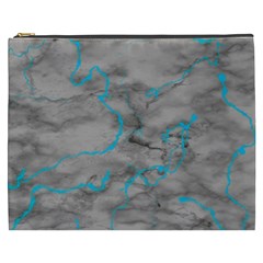 Marble Light Gray With Bright Cyan Blue Veins Texture Floor Background Retro Neon 80s Style Neon Colors Print Luxuous Real Marble Cosmetic Bag (xxxl) by genx