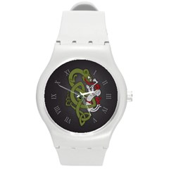 Pepe The Frog Rare Celtic Viking Norse Dragon Pattern Deus Vult Medieval Wojak Crusader Round Plastic Sport Watch (m) by snek