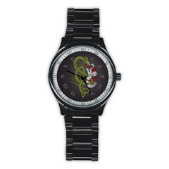 Pepe The Frog Rare Celtic Viking Norse Dragon Pattern Deus Vult Medieval Wojak Crusader Stainless Steel Round Watch by snek