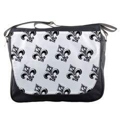 French France Fleur De Lys Metal Pattern Black And White Antique Vintage Messenger Bag by Quebec