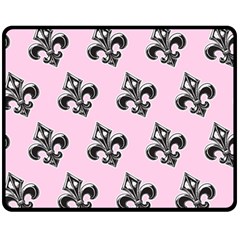 French France Fleur De Lys Metal Pattern Black And White Antique Vintage Pink And Black Rocker Fleece Blanket (medium)  by Quebec