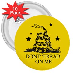 Gadsden Flag Don t Tread On Me Yellow And Black Pattern With American Stars 3  Buttons (10 Pack)  by snek